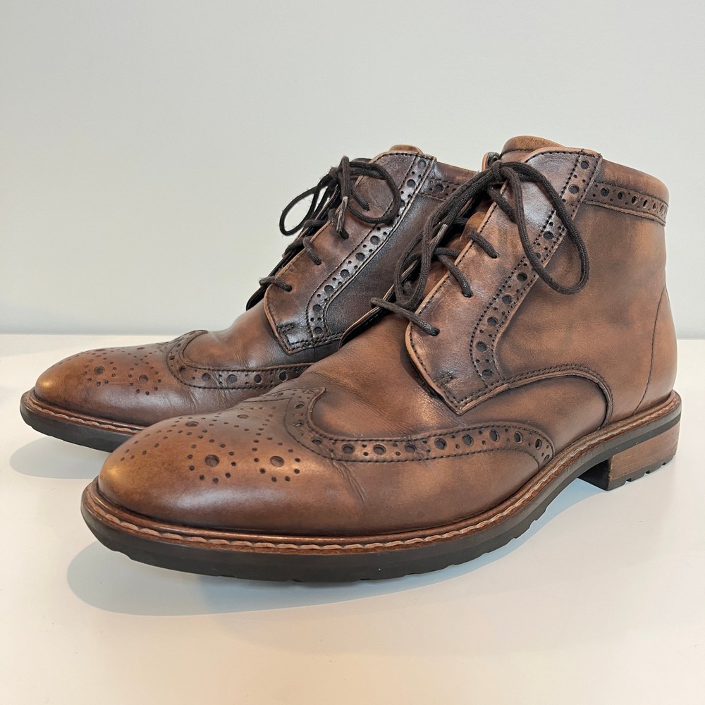 ECCO Vitrus II Brown Leather Wingtip Brogue Boots Mens Size 41 US 7-7.5